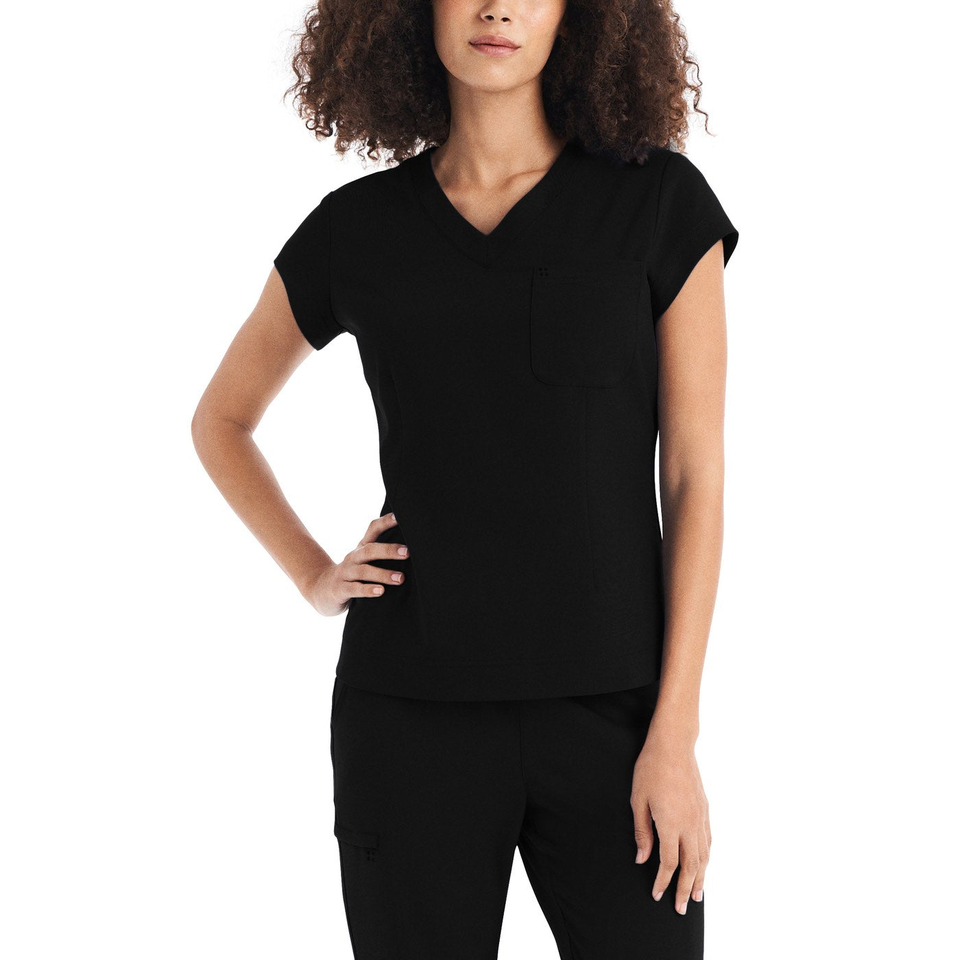 WhiteCross CRFT WT128 - 1-POCKET V-NECK SCRUB TOP - Black, S image