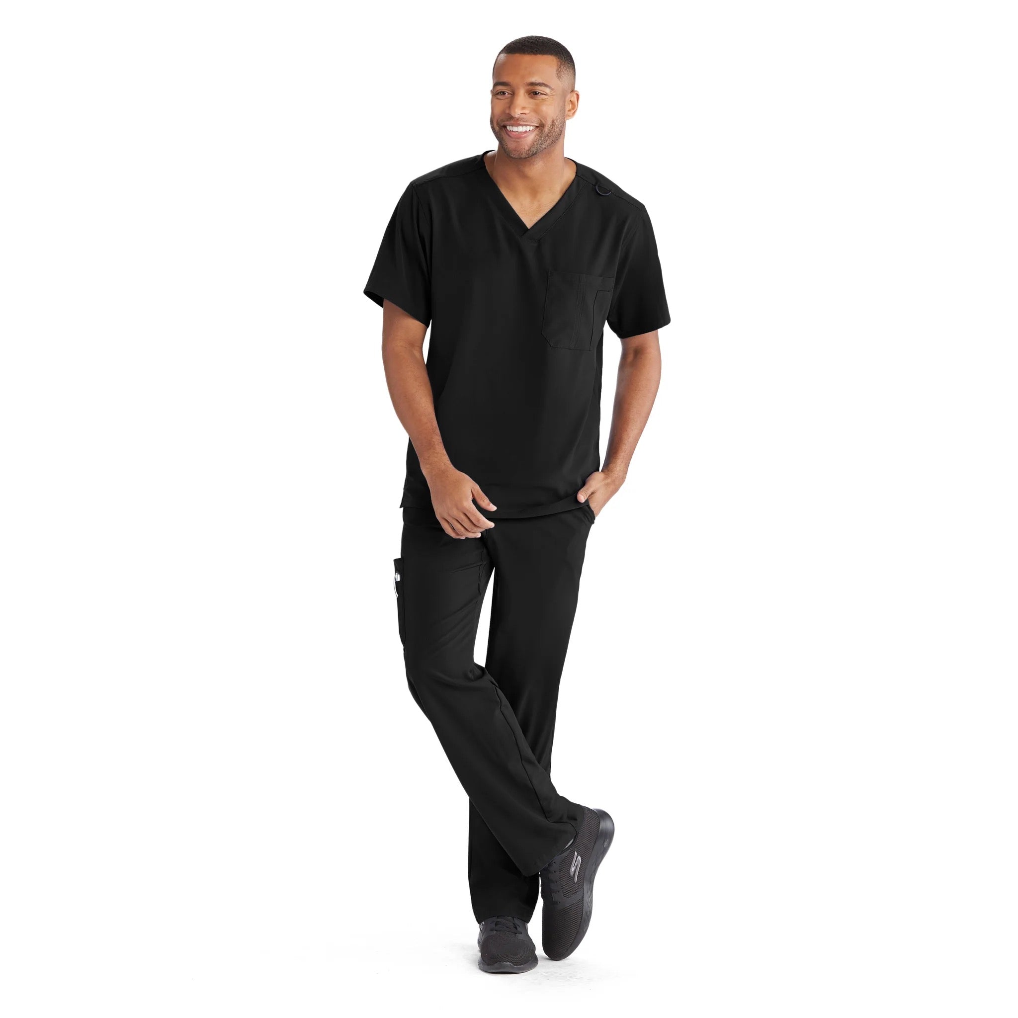 Mens V-Neck Cargo Pocket Scrub Top (SK0112) - L, Black image