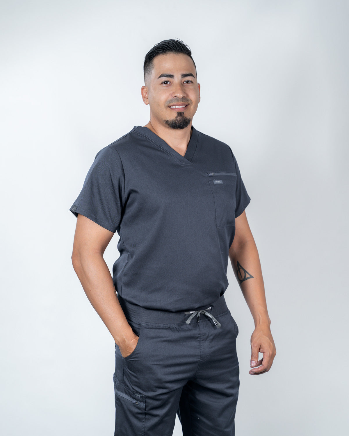 Sphere Scrubs - Cairo Men's V-Neck Top (GRT04) - Pewter, 2XL image