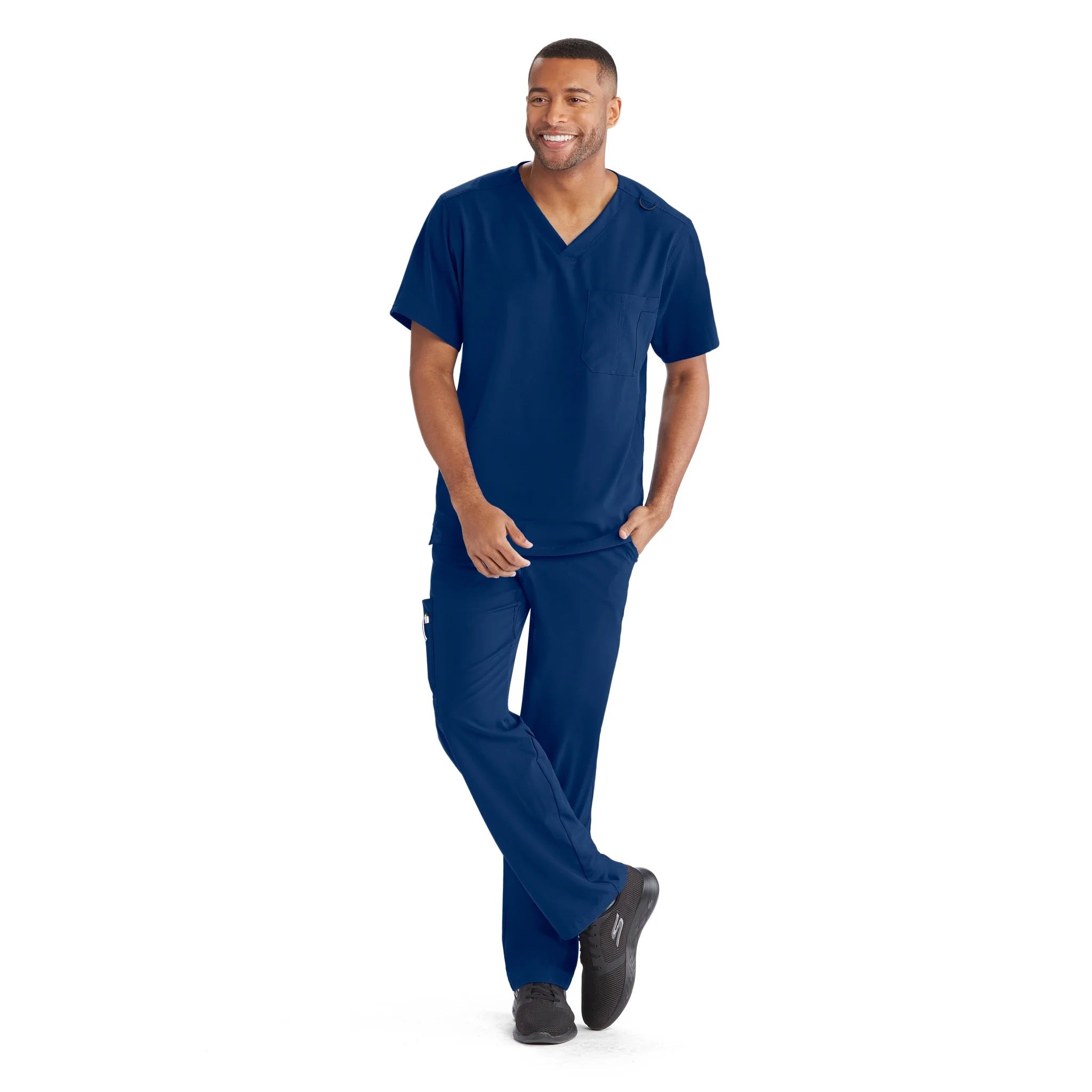Mens V-Neck Cargo Pocket Scrub Top (SK0112) - S, Navy image