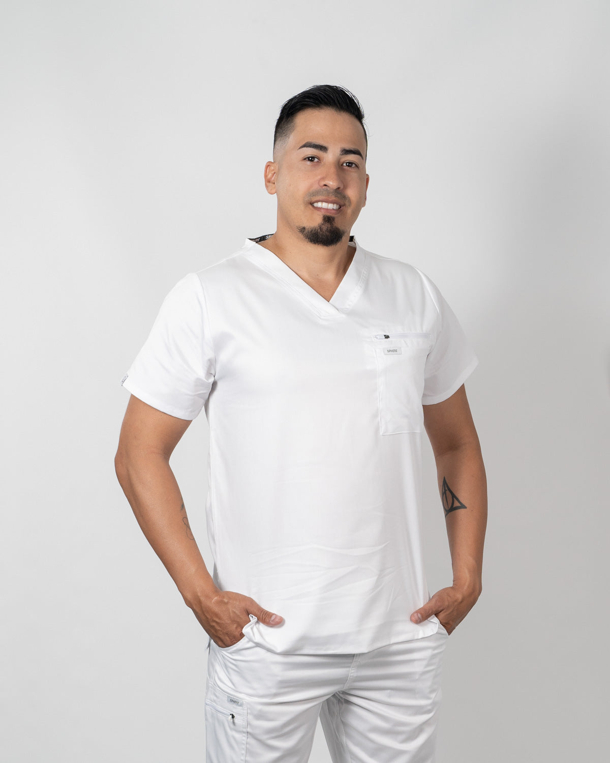 Sphere Scrubs - Cairo Men's V-Neck Top (GRT04) - WHITE, L image