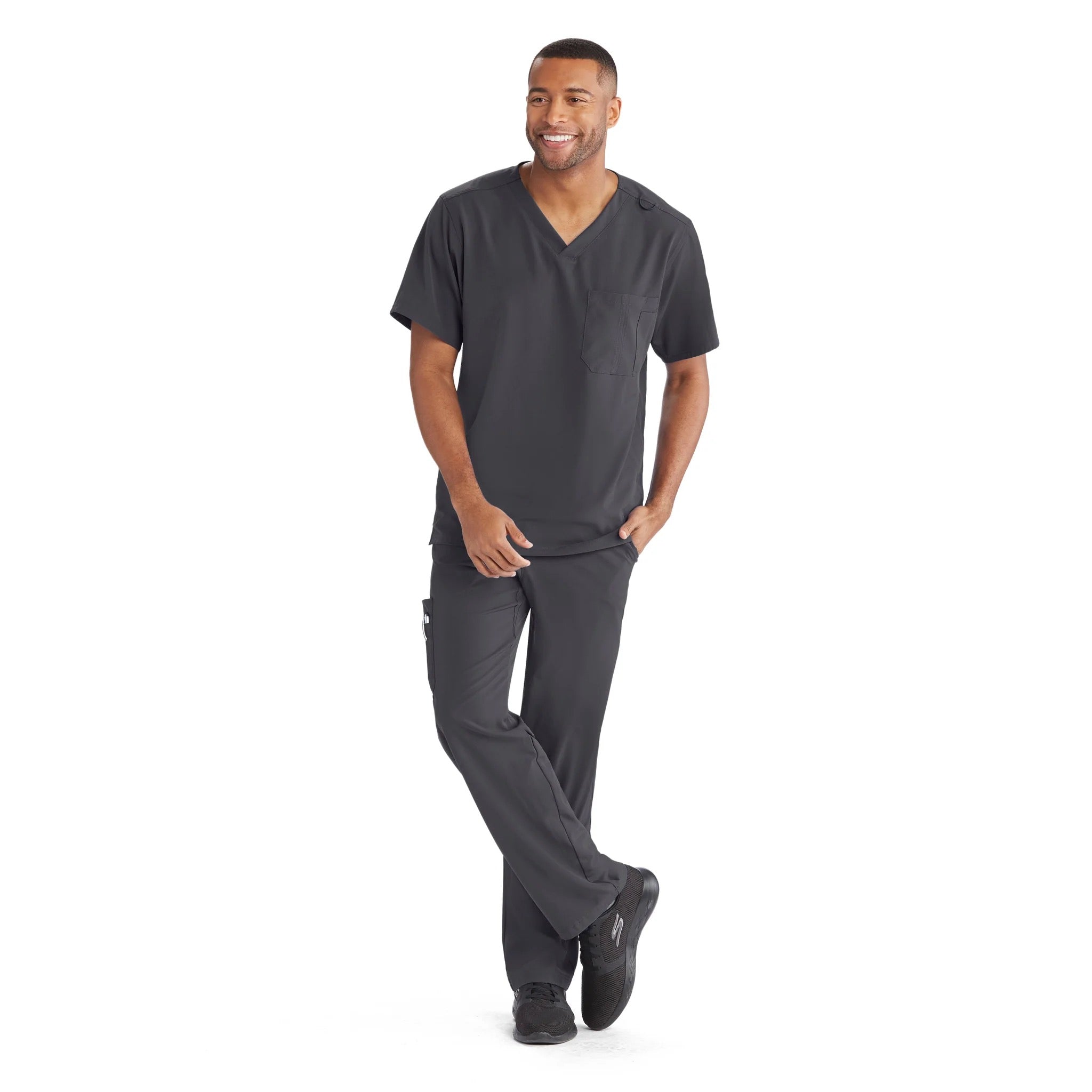 Mens V-Neck Cargo Pocket Scrub Top (SK0112) - L, Pewter image