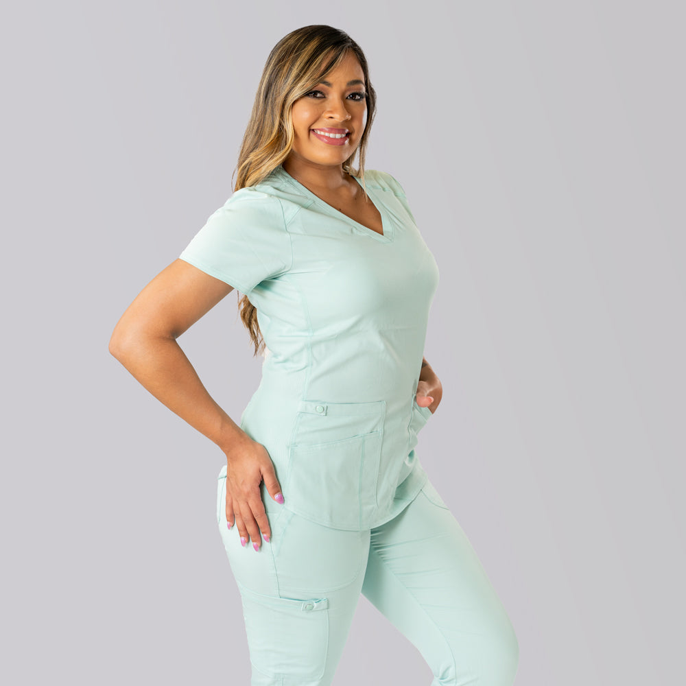 Med Couture V-Neck Shirttail Top (MC7459) - Sea Mist, L image